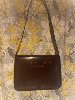 Celine Brown Leather Logo Shoulder Bag